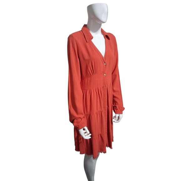 Umgee Nwt Women's size Medium Linen Boho Tiered Milkmaid Raw Hem Western Dress - Picture 2 of 11